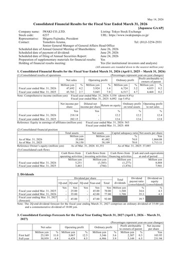 Thumbnail Iwaki Co. Financial Statement fy2026
