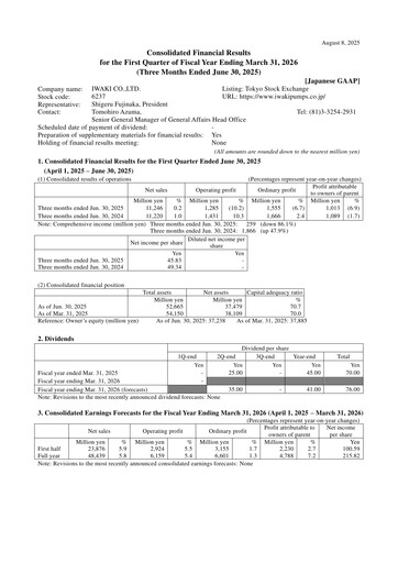 Thumbnail Iwaki Co. Quarterly Report 2026-q1