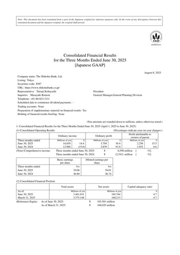 Vorschaubild The Shikoku Bank Quartalsbericht 2026-q1