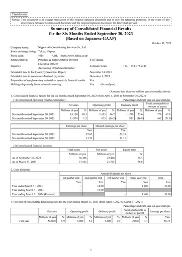 Vorschaubild Nippon Air conditioning Services Halbjahresbericht fy2024-h1