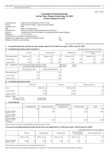 Miniature Nippon Air conditioning Services Rapport trimestriel fy2026-q1