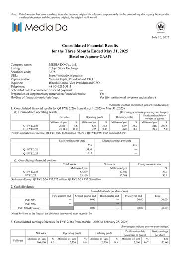 Vorschaubild MEDIA DO Co., Ltd. Quartalsbericht 2025-q1