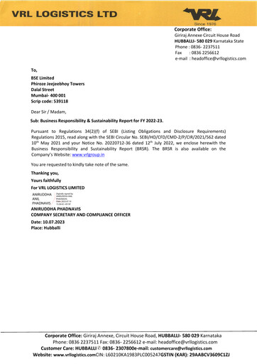 Miniature VRL Logistics Rapport ESG 2022-2023