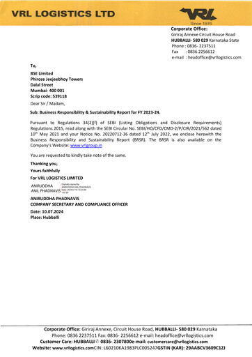Miniature VRL Logistics Rapport ESG 2023-2024