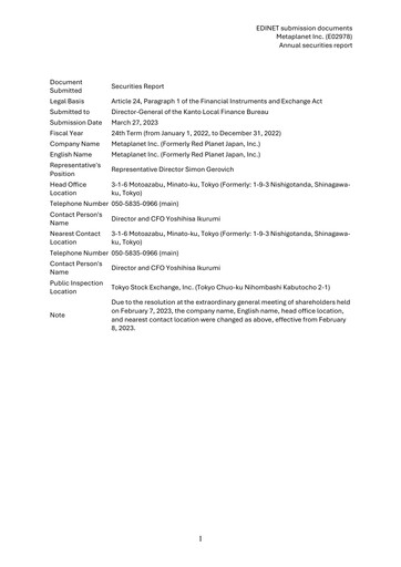 Miniature Metaplanet Inc. Rapport annuel 2022