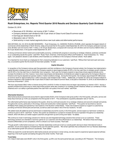 Thumbnail Rush Enterprises
 Quarterly Report 2018-q3