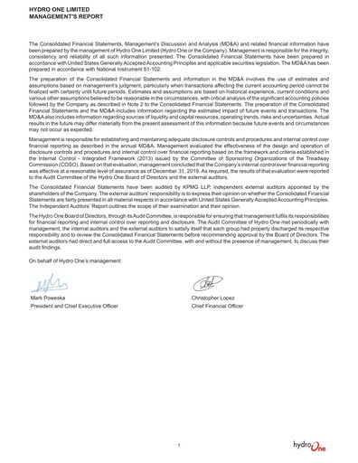 Thumbnail Hydro One
 Financial Statement 2019