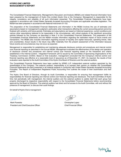 Thumbnail Hydro One
 Financial Statement 2021