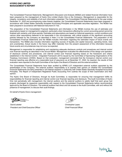 Thumbnail Hydro One
 Financial Statement 2022