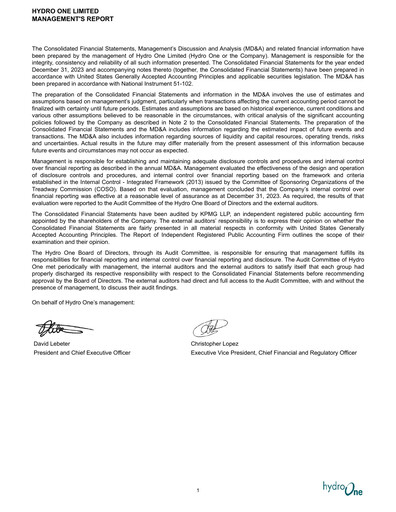 Thumbnail Hydro One
 Financial Statement 2023