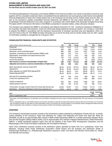 Thumbnail Hydro One
 Quarterly Report 2021-q2