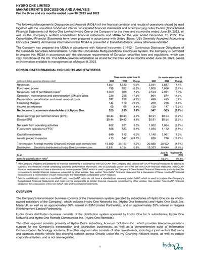 Thumbnail Hydro One
 Quarterly Report 2023-q2