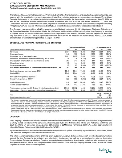 Thumbnail Hydro One
 Quarterly Report 2024-q2
