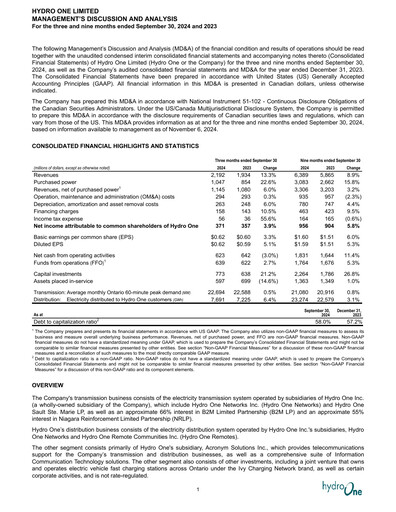 Thumbnail Hydro One
 Quarterly Report 2024-q3
