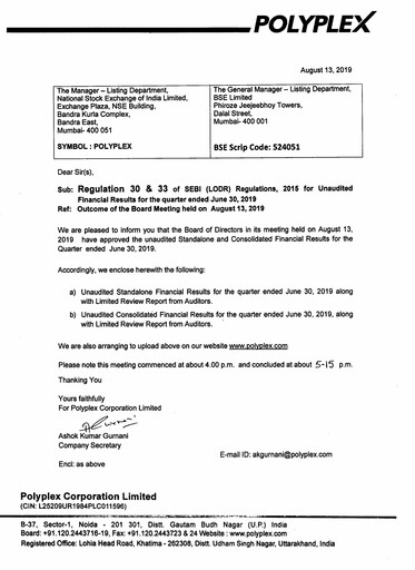 Miniature Polyplex Rapport trimestriel 2019-q1