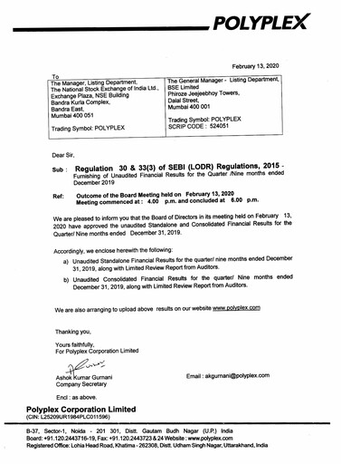 Miniature Polyplex Rapport trimestriel 2019-q3