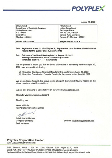 Miniature Polyplex Rapport trimestriel 2022-q1