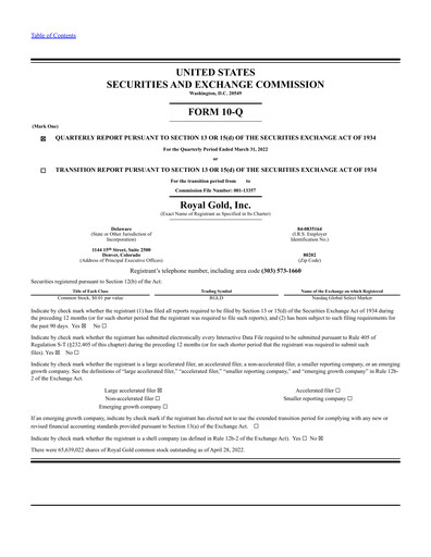 Thumbnail Royal Gold
 Quarterly Report 2022-q1