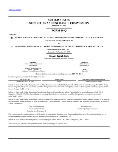 Thumbnail Royal Gold
 Quarterly Report 2023-q1