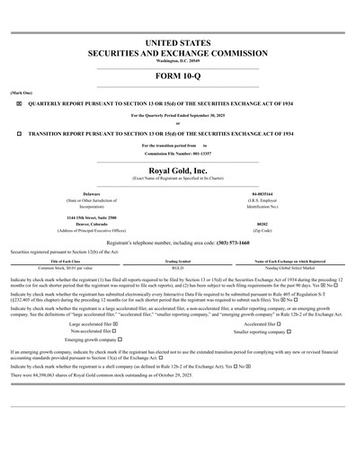 Thumbnail Royal Gold
 Quarterly Report 2025-q3