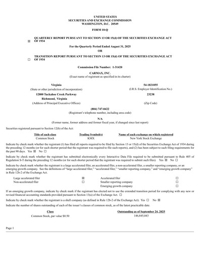 Thumbnail CarMax
 Quarterly Report fy2026-q2
