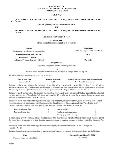 Thumbnail CarMax
 Quarterly Report fy2027-q1