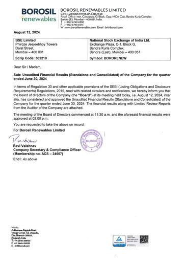 Vorschaubild Borosil Quartalsbericht 2024-q1