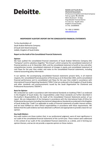 Thumbnail Saudi Arabian Refineries Company Financial Statement 2025