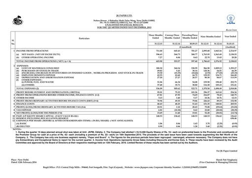 Miniature JK Paper Rapport trimestriel 2015-q3