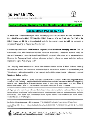 Miniature JK Paper Rapport trimestriel 2023-q1