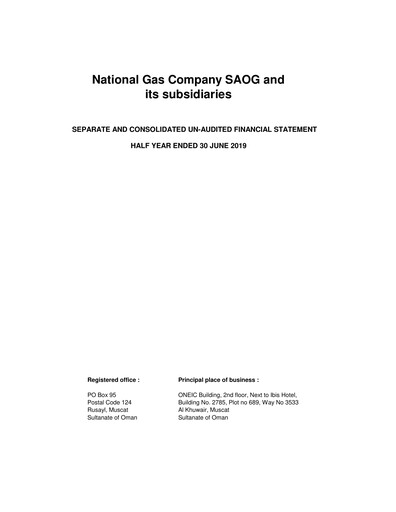 Thumbnail National Gas Company SAOG Financial Statement 2019-h1