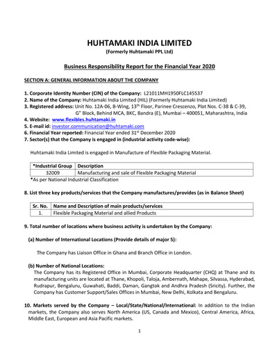 Thumbnail Huhtamaki India
 ESG Report 2020