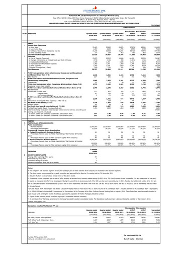 Thumbnail Huhtamaki India
 Quarterly Report 2014-q3