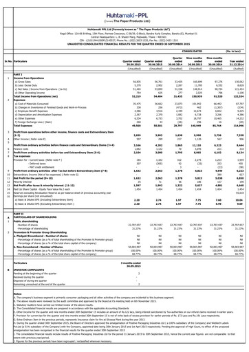 Thumbnail Huhtamaki India
 Quarterly Report 2015-q3