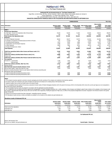 Thumbnail Huhtamaki India
 Quarterly Report 2016-q3
