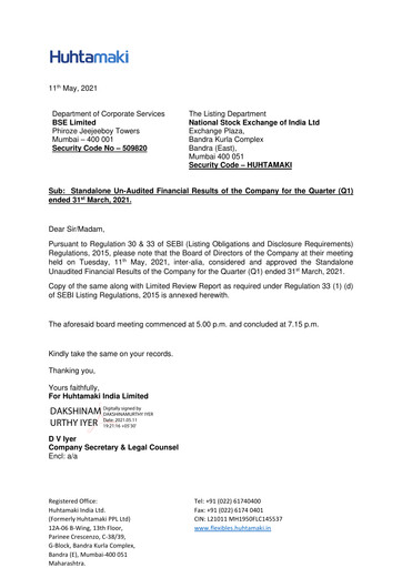 Thumbnail Huhtamaki India
 Quarterly Report 2021-q1