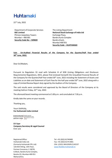 Thumbnail Huhtamaki India
 Quarterly Report 2022-q2