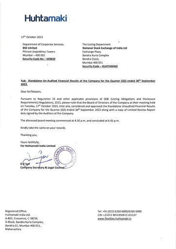 Thumbnail Huhtamaki India
 Quarterly Report 2023-q3