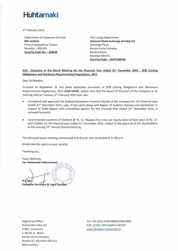Thumbnail Huhtamaki India
 Quarterly Report 2023-q4