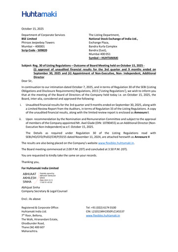 Thumbnail Huhtamaki India
 Quarterly Report 2025-q3