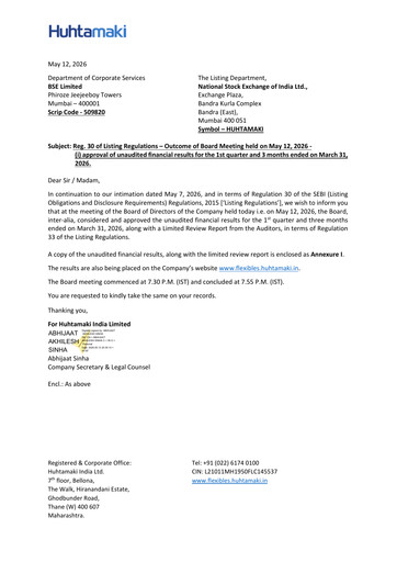 Thumbnail Huhtamaki India
 Quarterly Report 2026-q1