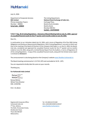 Thumbnail Huhtamaki India
 Quarterly Report 2026-q2