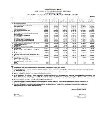 Thumbnail Orient Cement
 Quarterly Report 2015-q3