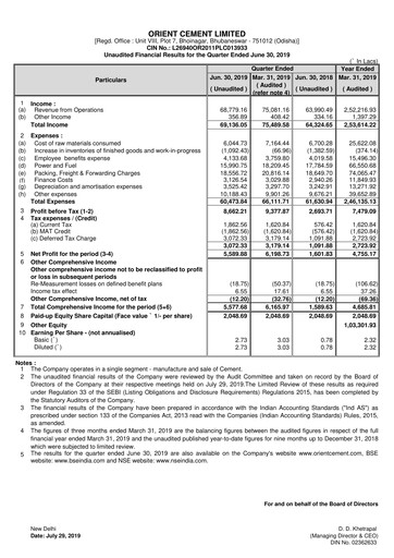Thumbnail Orient Cement
 Quarterly Report 2019-q1