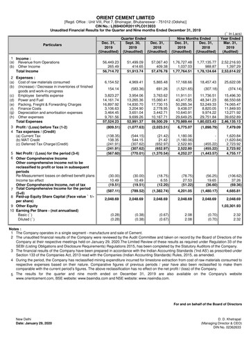 Thumbnail Orient Cement
 Quarterly Report 2019-q3