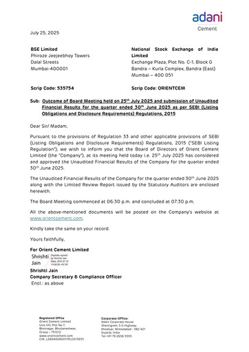 Thumbnail Orient Cement
 Quarterly Report 2025-q1