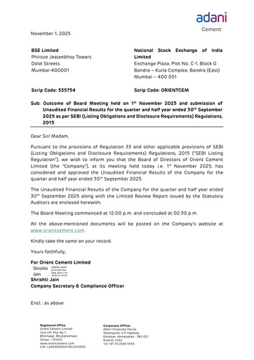 Thumbnail Orient Cement
 Quarterly Report 2025-q2