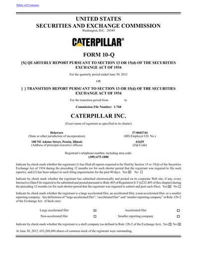 Thumbnail Caterpillar Quarterly Report 2012-q2