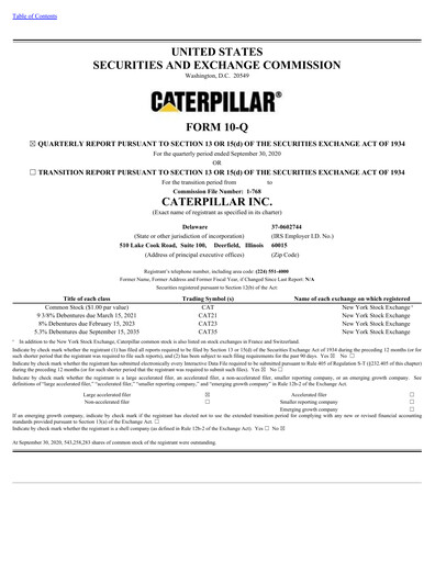 Thumbnail Caterpillar Quarterly Report 2020-q3