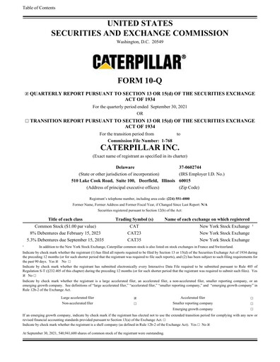 Thumbnail Caterpillar Quarterly Report 2021-q3